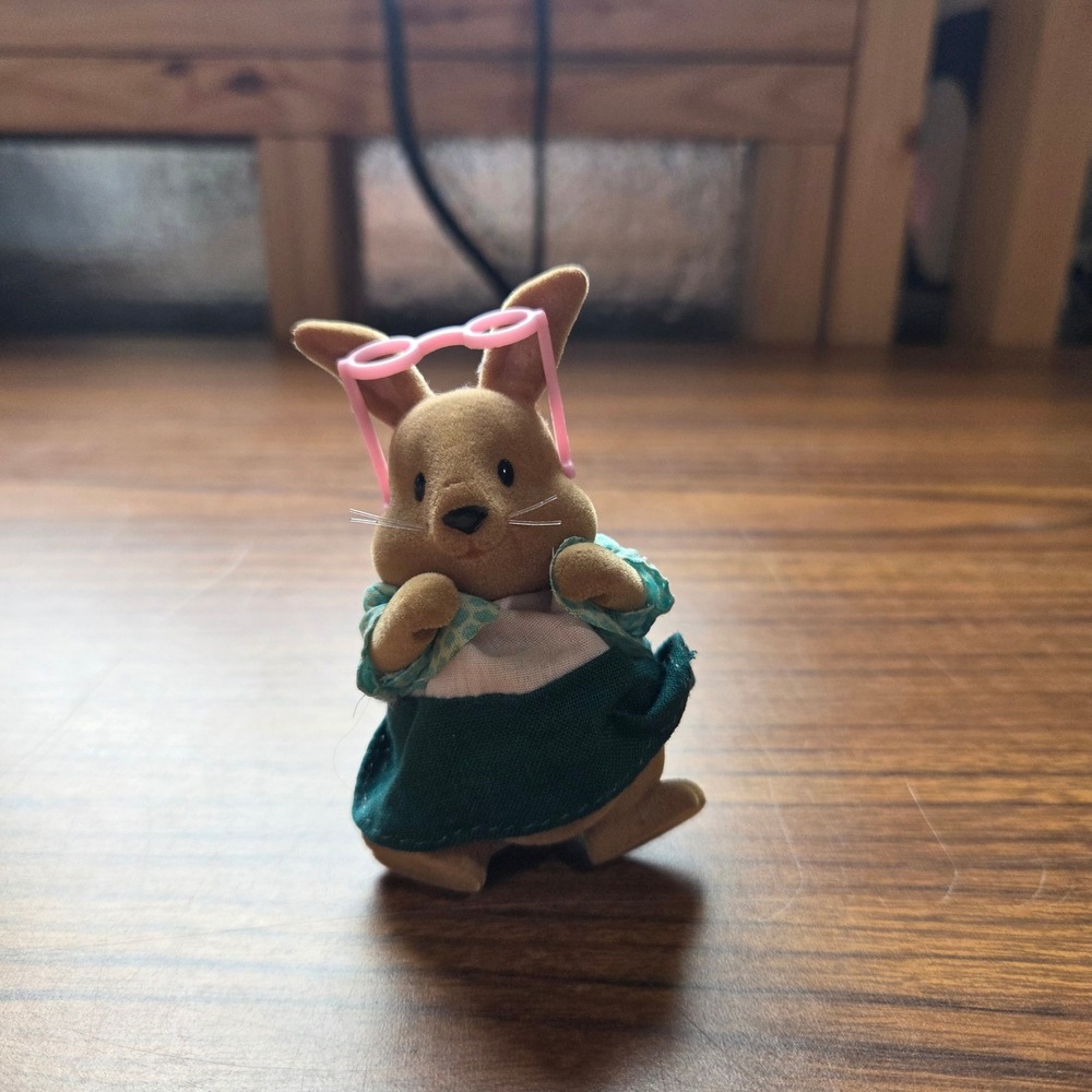 Calico Critters Sylvanian Families Brown Rabbit Figure with Pink Glasses